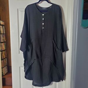 Saga Made In Italy Oversized Tunic Hi-lo Loose Relaxed Fit 100% Linen Charcoal L